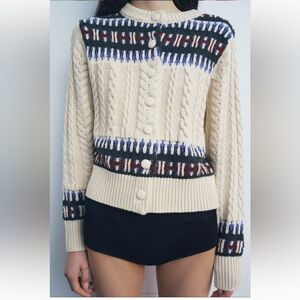 Zara contrast jacquard knit cardigan size: Small